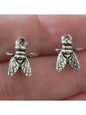 House fly silver tone post earrings